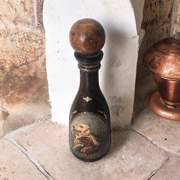 Vintage Leather Wrapped Glass Bottle Decanter Italy Spanish Revival MCM - Picture 1 of 9